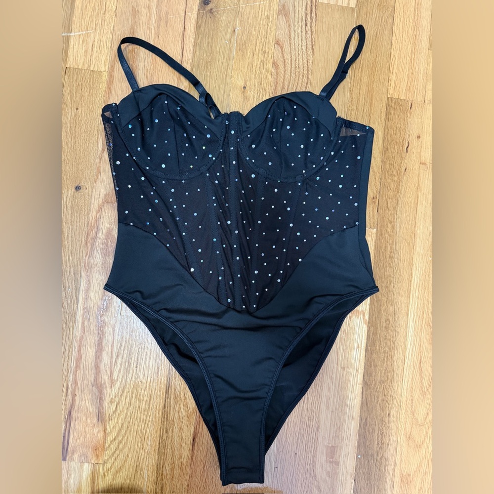 SHEIN Black sparkly corset bodysuit